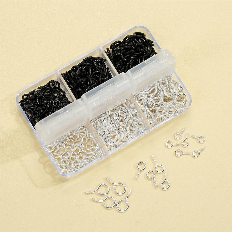 Vesslam 300pcs Small Screw Pins Eye Pins Pendants for Jewelry Making & DIY Crafts, Mini Eye Screws for Art Projects & Bead Charms, Tiny Eye Hooks for Crafts (Silver &Black, 3 Sizes) - Image 3
